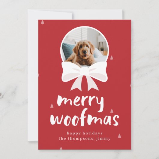 赤いメリーウーマスかわいい犬ペットのクリスマスフォト シーズンカード (正面)