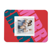 赤いメリーカラフルのモダンクリスマス写真の家族 マグネット (横)