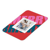 赤いメリーカラフルのモダンクリスマス写真の家族 マグネット (左側)