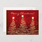 赤いメリークリスマスのエレガントできらめくな木 シーズンポストカード (正面/裏面)