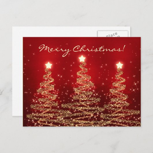 赤いメリークリスマスのエレガントできらめくな木 シーズンポストカード (正面/裏面)