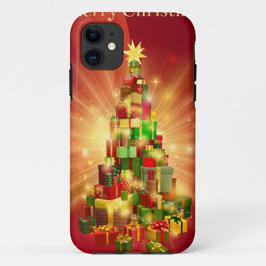 赤いメリークリスマスのギフトの木のデザイン Case-Mate iPhoneケース (裏面)