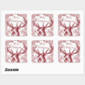 赤いメリークリスマスのトナカイに枝が付いている スクエアシール (シート)