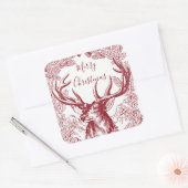 赤いメリークリスマスのトナカイに枝が付いている スクエアシール (封筒)