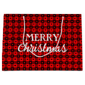 赤いメリークリスマスのハートと可愛いバッファロー ラージペーパーバッグ (正面)