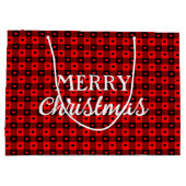 赤いメリークリスマスのハートと可愛いバッファロー ラージペーパーバッグ (裏面)