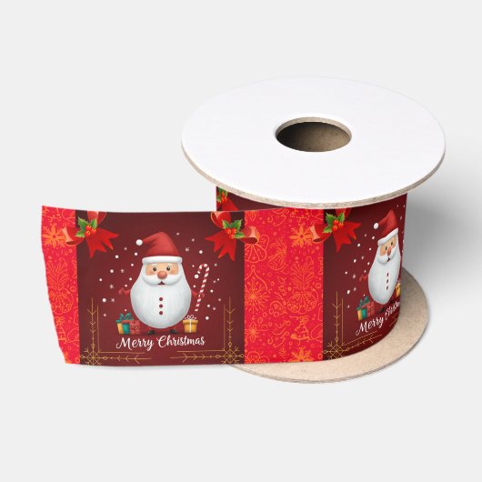 赤いメリークリスマスのリボン サテンリボン (リール)