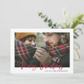 赤いメリークリスマスの格子模様の写真カード シーズンカード (スタンド正面)
