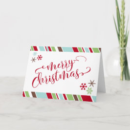 赤いメリークリスマスの雪の結晶と斜めストライプ シーズンカード