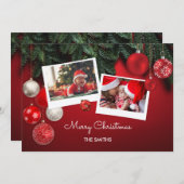 赤いメリークリスマスグリーティングファミリーフォトコラージュ シーズンカード (正面/裏面)