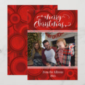 赤いメリークリスマスフォト+円とストライプ シーズンカード (正面/裏面)