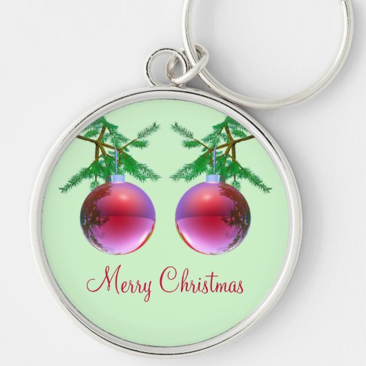 赤いメリークリスマスボール2個 キーホルダー (正面)