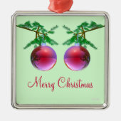 赤いメリークリスマスボール2個 メタルオーナメント (正面)