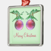 赤いメリークリスマスボール2個 メタルオーナメント (左)