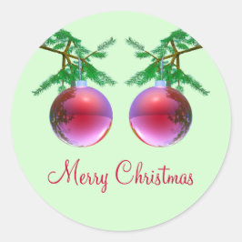 赤いメリークリスマスボール2個 ラウンドシール