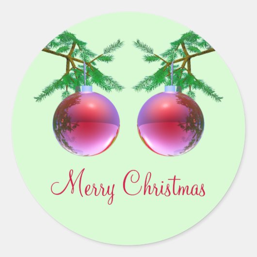 赤いメリークリスマスボール2個 ラウンドシール (正面)