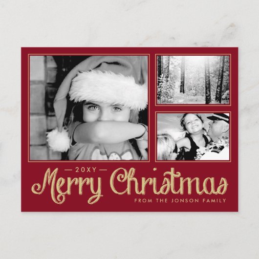 赤いメリークリスマス3の写真のモダンの郵便はがき シーズンポストカード (正面)