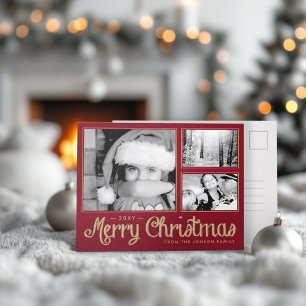赤いメリークリスマス3の写真のモダンの郵便はがき シーズンポストカード
