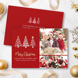赤いメリークリスマス 3枚の写真の遊び心のあるツリーのスクリプト シーズンカード