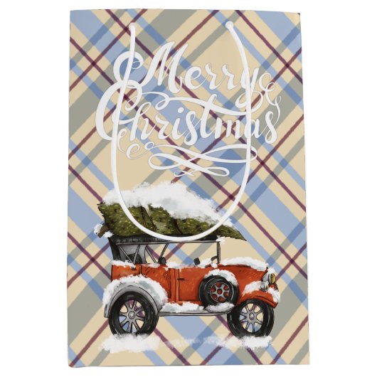 赤いメリートラックの文字で可愛いスコットランド ミディアムペーパーバッグ (正面)