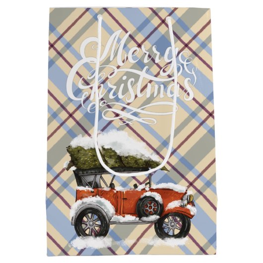 赤いメリートラックの文字で可愛いスコットランド ミディアムペーパーバッグ (裏面)