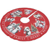 赤いメリーペンギンの家族が輝いた ブラッシュドポリエステルツリースカート (アングル)