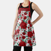 赤いメリーポインセチア花ツタ葉の水色 エプロン (インサイチュ)