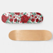 赤いメリーポインセチア花ツタ葉の水色 スケートボード (横)