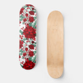 赤いメリーポインセチア花ツタ葉の水色 スケートボード (正面)