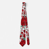 赤いメリーポインセチア花ツタ葉の水色 ネクタイ (正面)