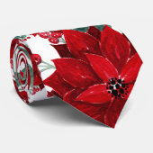赤いメリーポインセチア花ツタ葉の水色 ネクタイ (ロール)