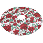 赤いメリーポインセチア花ツタ葉の水色 ブラッシュドポリエステルツリースカート (アングル)