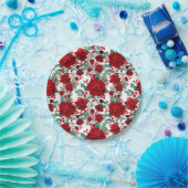 赤いメリーポインセチア花ツタ葉の水色 ペーパープレート (パーティー)