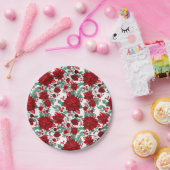 赤いメリーポインセチア花ツタ葉の水色 ペーパープレート (パーティー)