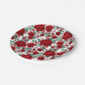 赤いメリーポインセチア花ツタ葉の水色 ペーパープレート (アングル)