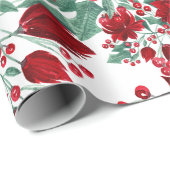 赤いメリーポインセチア花ツタ葉の水色 ラッピングペーパー (ロールコーナー)