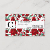 赤いメリーポインセチア花ツタ葉の水色 予約カード (裏面)