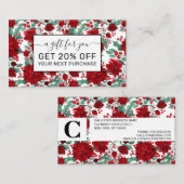 赤いメリーポインセチア花ツタ葉の水色 割引カード (正面/裏面)