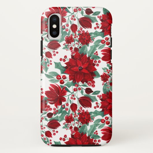 赤いメリーポインセチア花ツタ葉の水色 Case-Mate iPhoneケース (裏面)