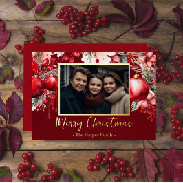 赤いメリーポインセチア1枚の写真 箔シーズンカード