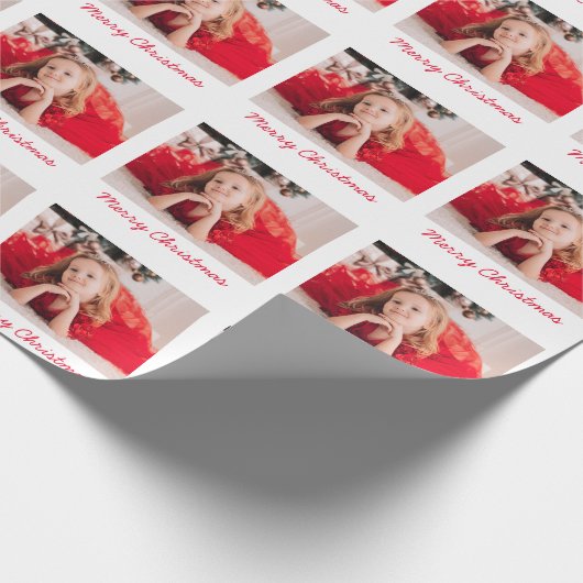 赤いメリー写真のモダンクリスマス ラッピングペーパー (角)