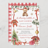 赤いメリー小さな冬のクリスマスベビーシャワーインヴィ 招待状 (正面/裏面)