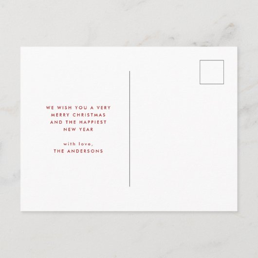 赤いメリー格子模様の独身の写真クリスマス シーズンポストカード (裏面)