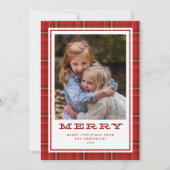 赤いメリー格子模様の独身の写真 シーズンカード (正面)