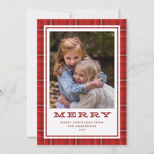 赤いメリー格子模様の独身の写真 シーズンカード (正面)