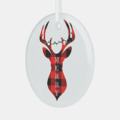 赤いメリー格子縞トナカイのシルエットサークル ガラスオーナメント (正面左)