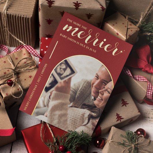 赤いメリー金ゴールドのクリスマス妊娠 箔シーズンカード