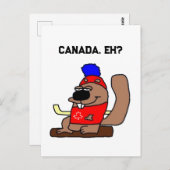 赤いメープルリーフシャツのホッケービーバーアニメ ポストカード (正面/裏面)