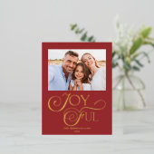 赤いモダンうれしそうなクリスマスの休日ホイル写真 箔シーズンポストカード (立ち正面)