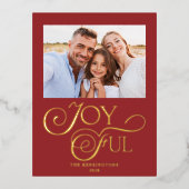 赤いモダンうれしそうなクリスマスの休日ホイル写真 箔シーズンポストカード (正面)